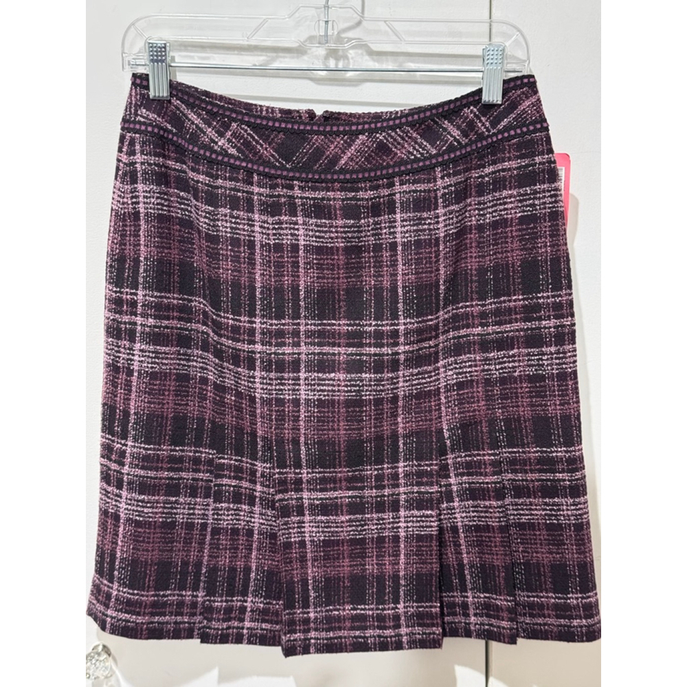 Women's Caslon Purple pink pleated Plaid tweed lined Mini Skirt Size 6